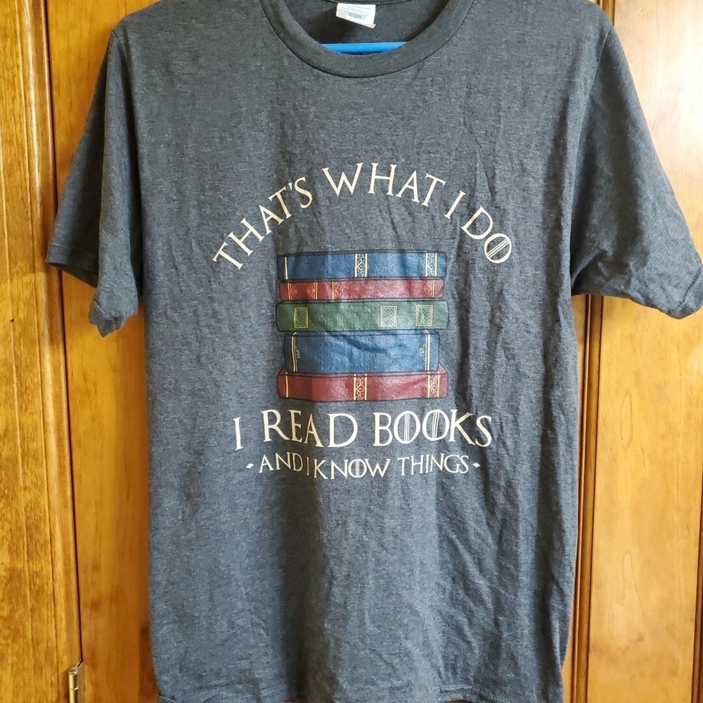 Port & Company Small T-Shirt Mens Grey Book Graphic Read Books Know Things Tee